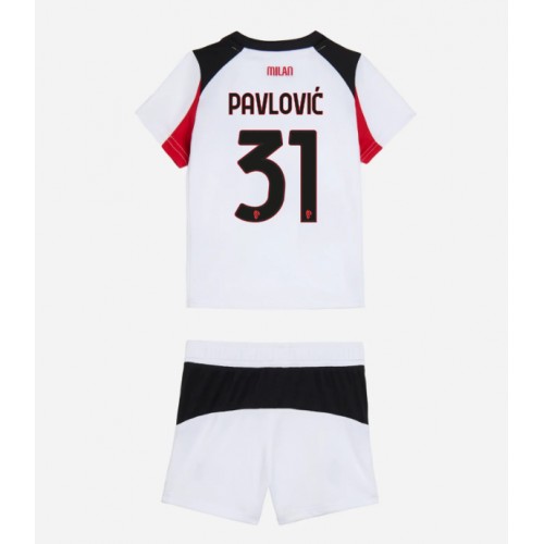 Stroje piłkarskie AC Milan Strahinja Pavlovic #31 Koszulka Wyjazdowej dla dzieci 2025-26 Krótki Rękaw (+ szorty)